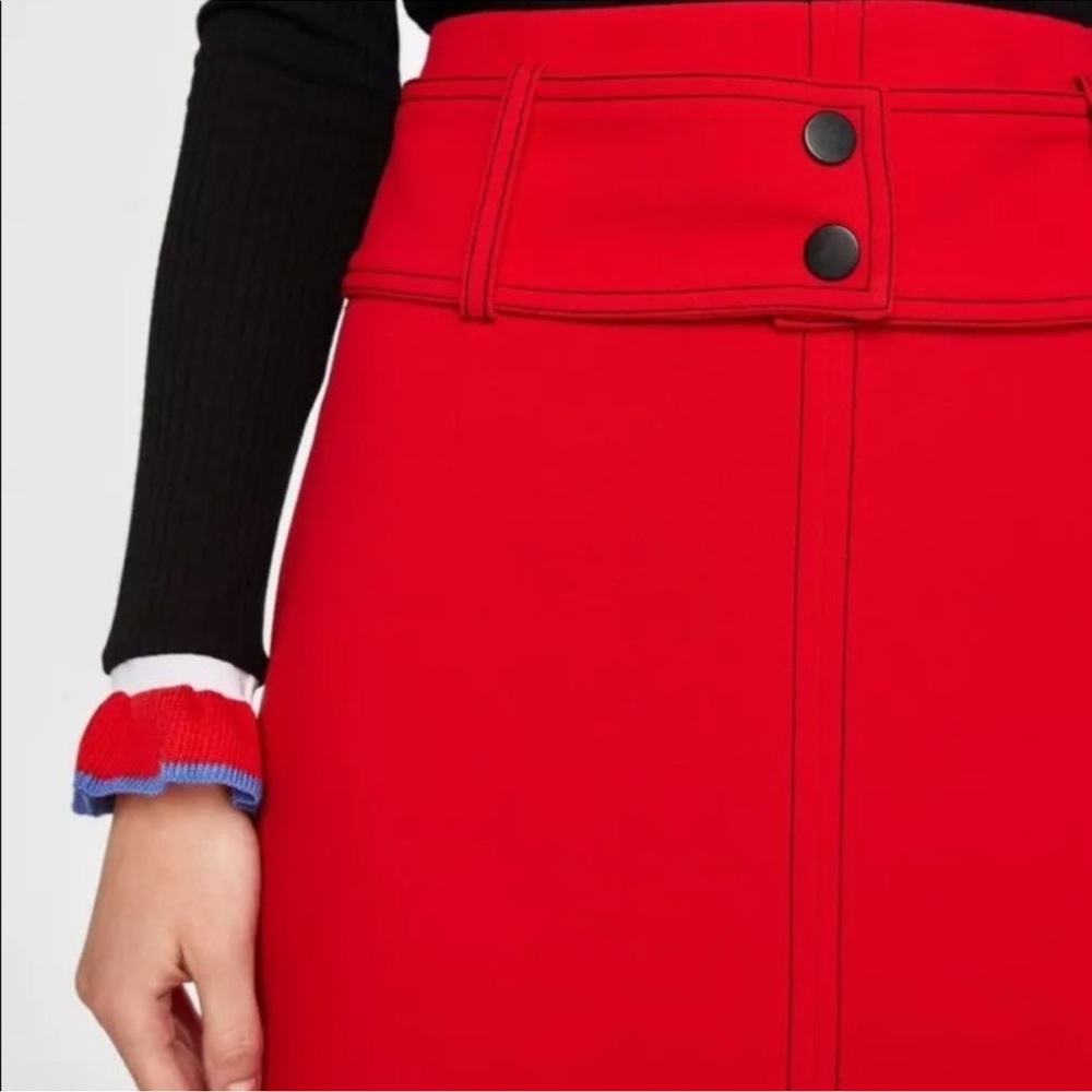 ZARA TOPSTITCHED PENCIL SKIRT - Picture 6 of 9
